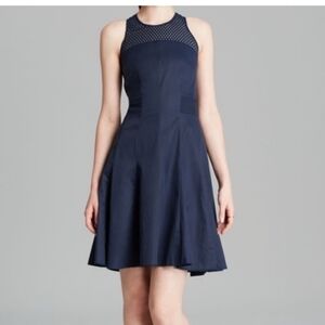 Rebecca Taylor Navy Blue Fit And Flare Laser Cut Dress